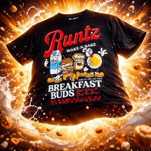 NWT Runtz Breakfast Buds Graphic Tee - Black with Red & Yellow Print